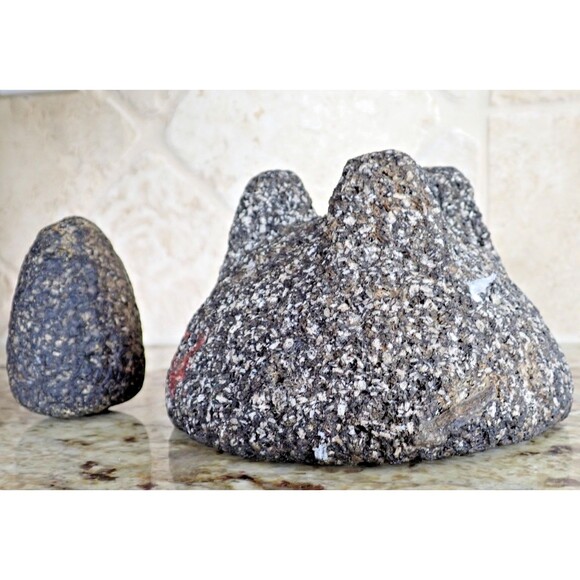 Authentic MOLCAJETE Mexico Basalt Mortar & Pestle 7" dia Volcanic Lava Stone - Picture 16 of 16